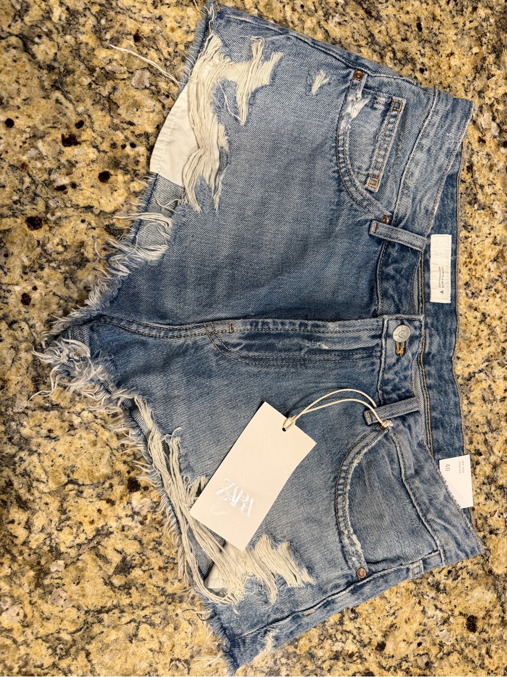 Zara Light Blue Frayed Denim Shorts
